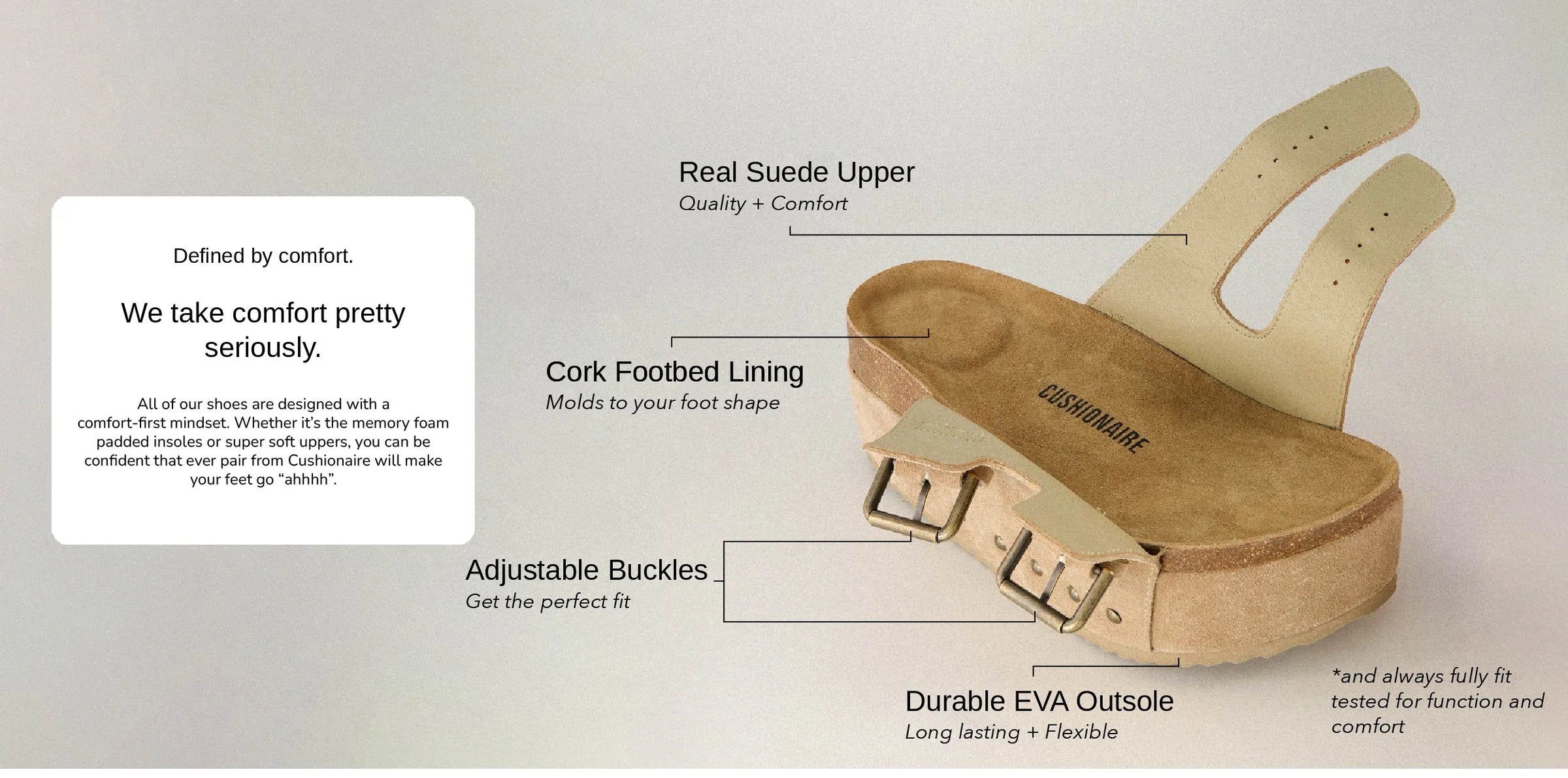 Footbed sandal with a close-up of its construction details
